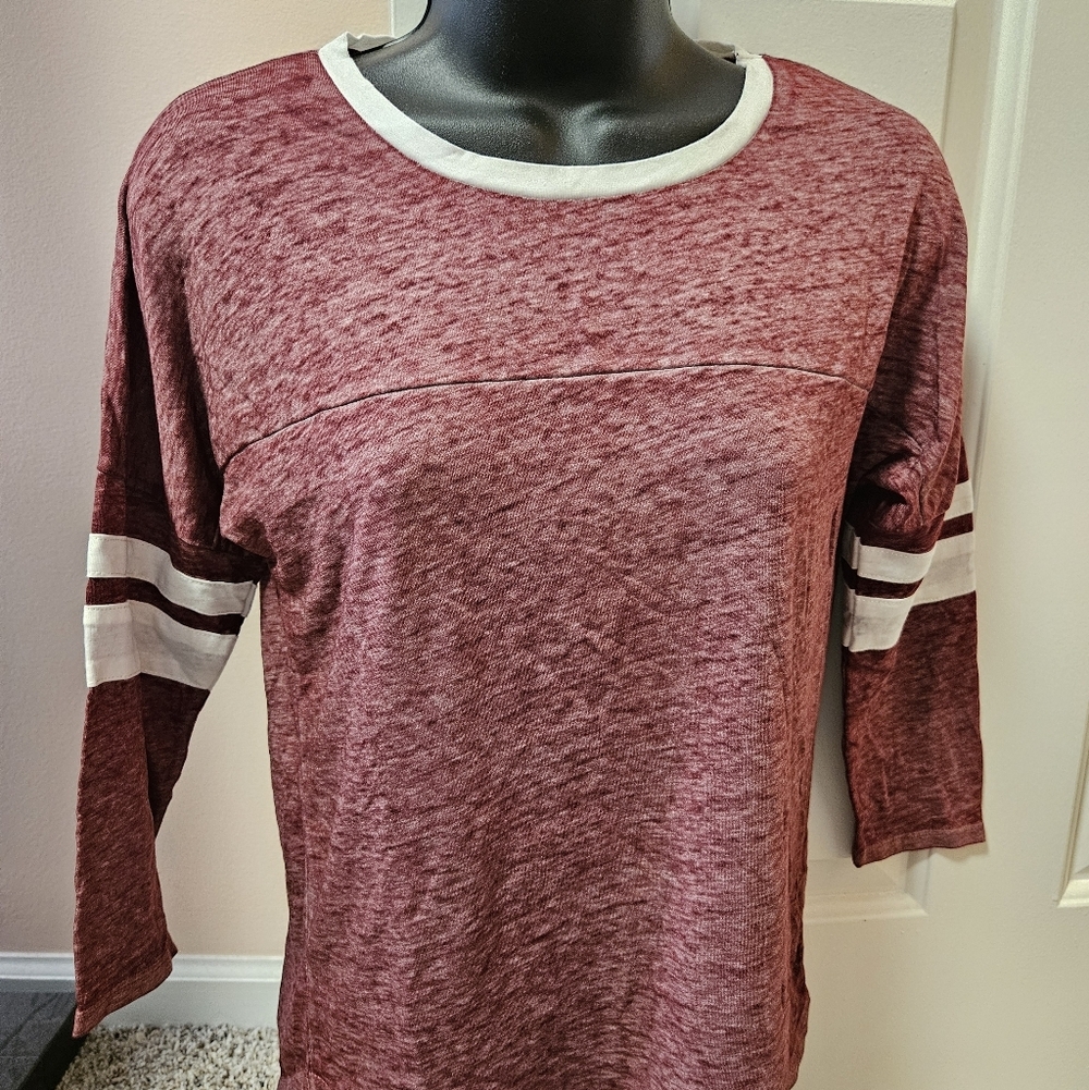 Women's Maroon Long Sleeve Top with White Accents